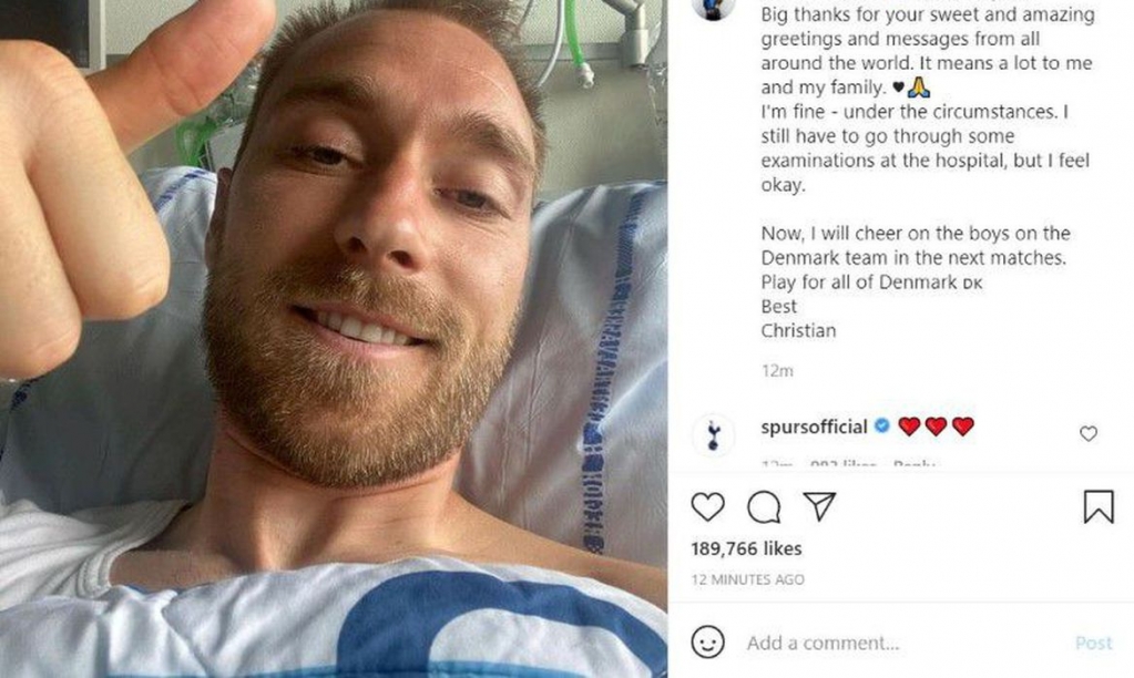 Estou bem - Eriksen envia mensagens a fãs e agradece mensagens de apoio