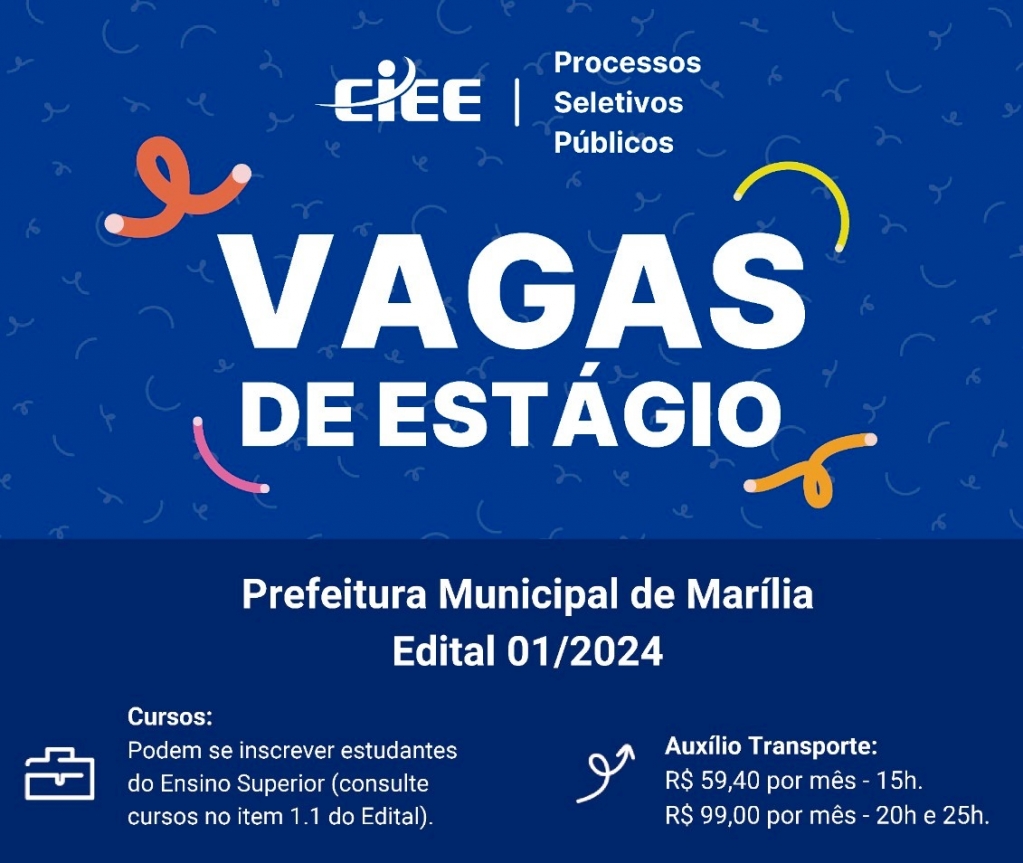 Prefeitura de Marília abre inscrições para cadastro de estagiários