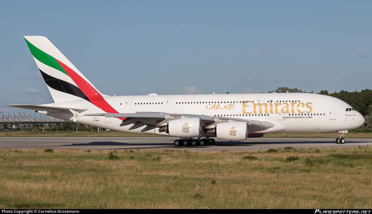 F-WWSO Emirates Airbus A380-842 photographed at Hamburg Finkenwerder (XFW / EDHI) by Cornelius Grossmann