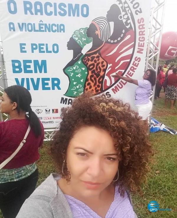 Lu Santos, presidente do Conselho da Mulher, durante Marcha da Mulher Negra em Brasília – Reprodução/Arquivo Pessoal