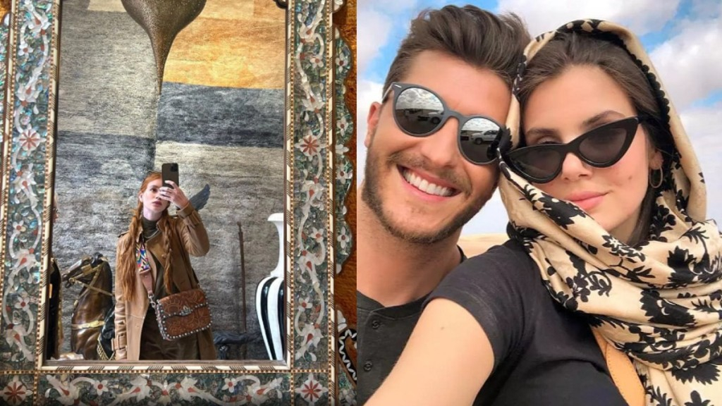 Reprodução/Instagram 04.08.2023 Marina Ruy Barbosa e o casal Klebber Toledo e Camila Queiroz no Marrocos