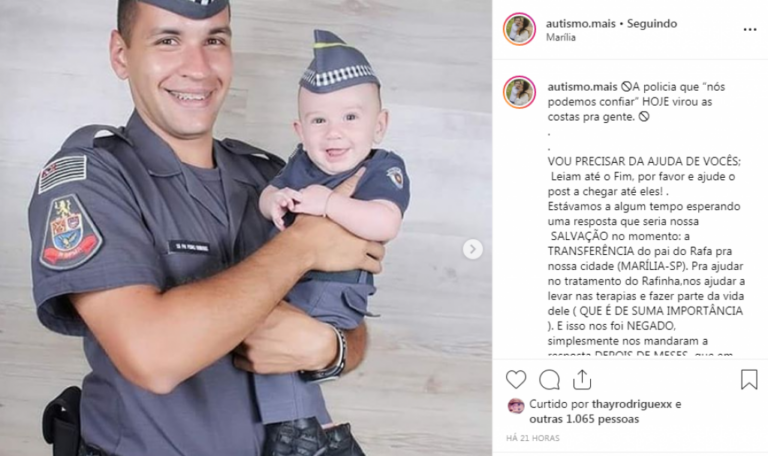 Campanha tenta transferir PM de São Paulo para perto da família e filho autista