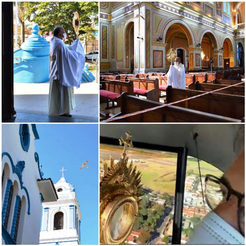 Celebração da Hora Santa pelo bispo Dom Luiz e benção em voo panorâmico – Erica Montilha/Diocese e reprodução