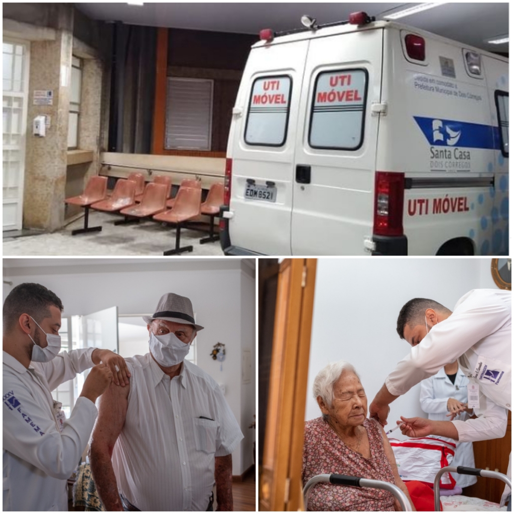 HC recebe pacientes da região (foto/Divulgalçao) e Saude vacina idosos – Fotos Projeto Relatos de uma Pandemia/João Carvalho