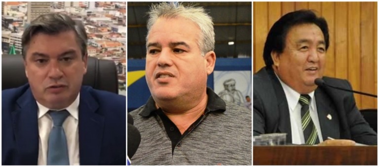 Prefeito Daniel Alonso e os ex-presidnetes da Câmara Eduardo Nascimento e Yoshio Takaoka