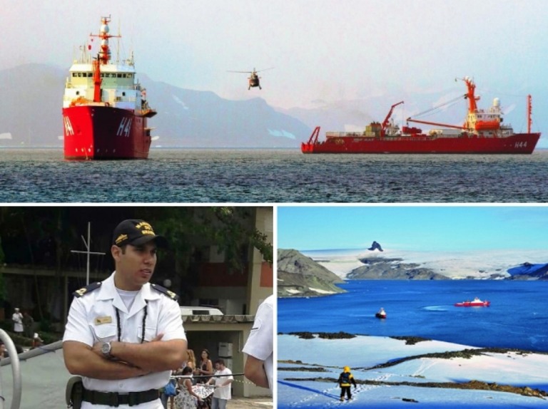 Mariliense Luís Felipe e os navios brasileiros em imagem de arquivo de missão na Antarctica – reprodução