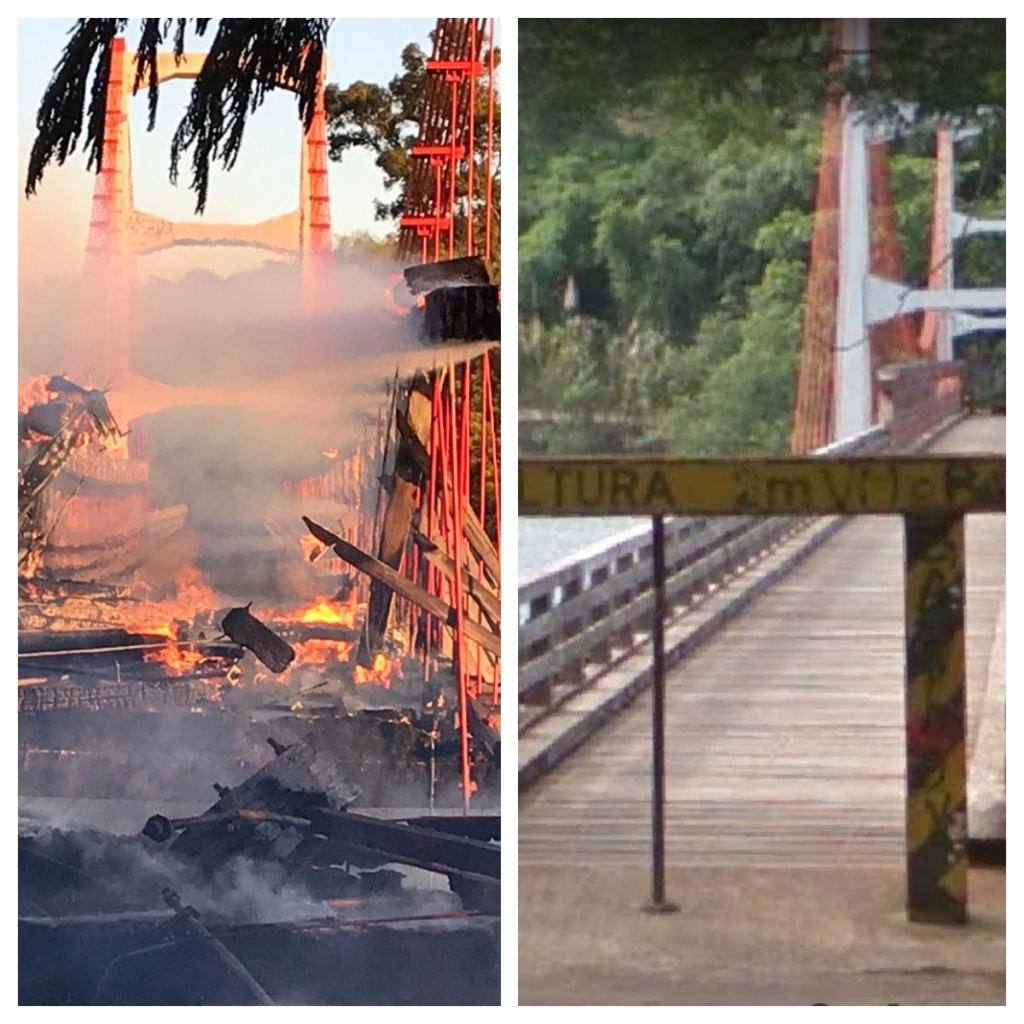 Fogo destrói ponte histórica de Chavantes junto a rota ao Paraná e resort; fotos e vídeo