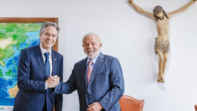Ricardo Stuckert/PR – 21.02.2024 Lula (PT) se reúne com o Secretário de Estado dos Estados Unidos, Antony Blinken, no Palácio do Planalto