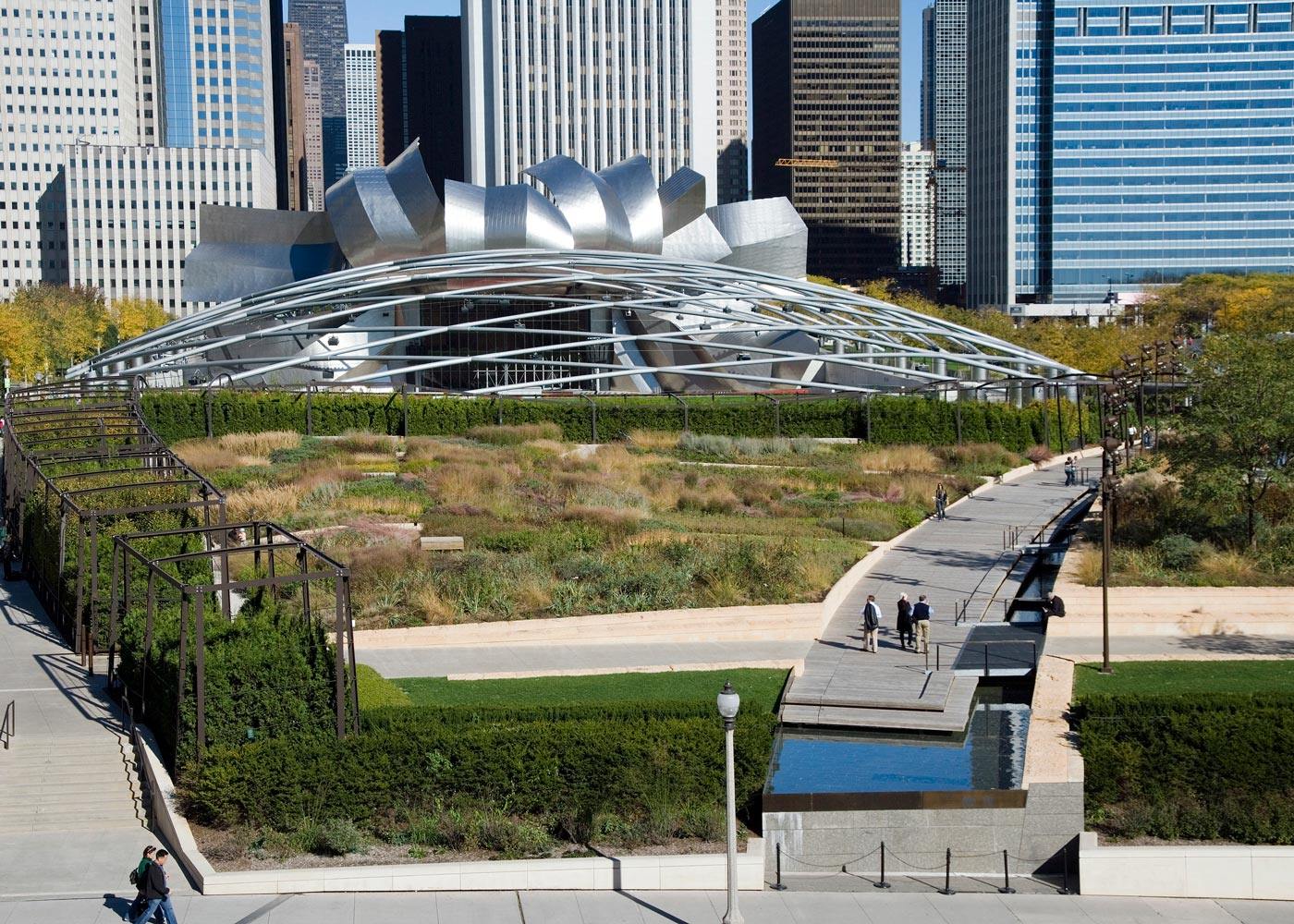 A concha acústica Jay Pritzker Pavilion, no Millennium Park, em Chicago.. Foto: Divulgação