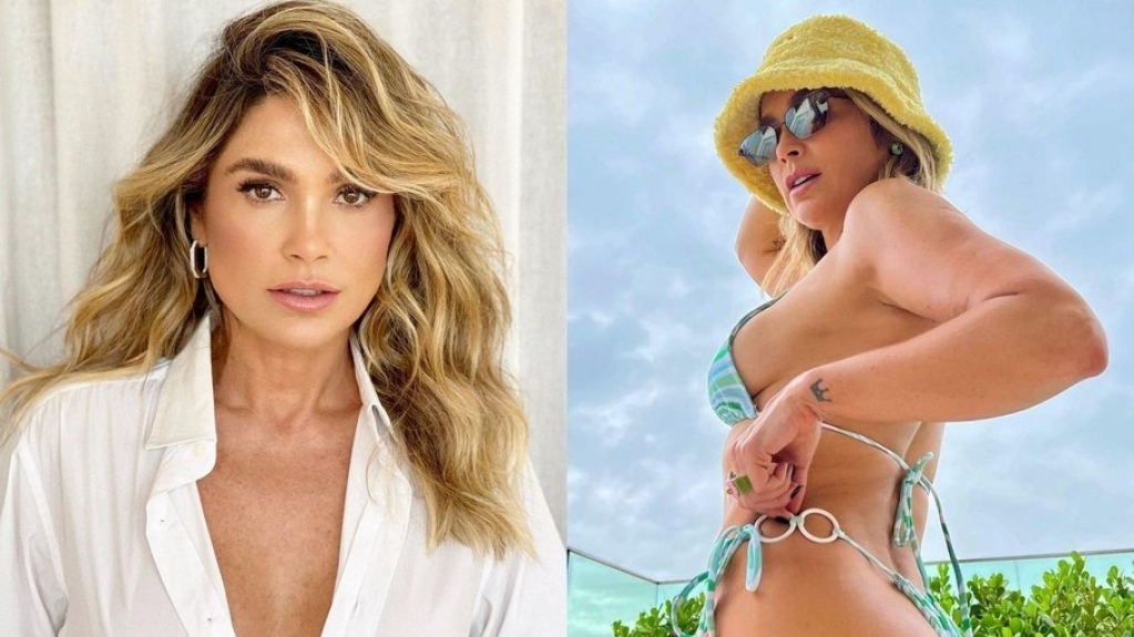 Flávia Alessandra encanta seguidores com fotos de biquíni em piscina