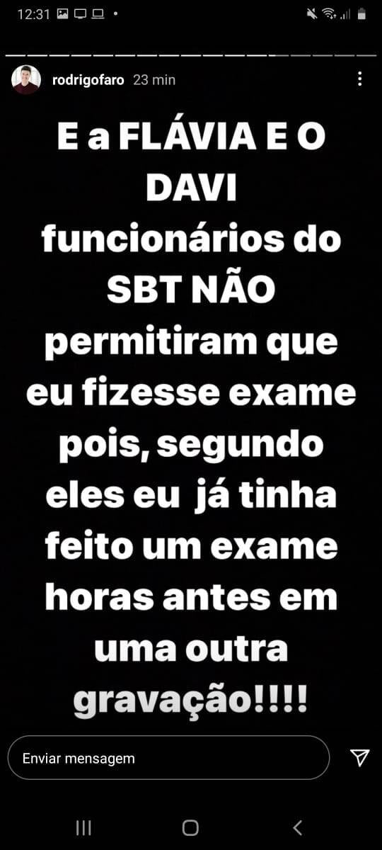 Stories de Rodrigo Faro. Foto: Reprodução/Instagram