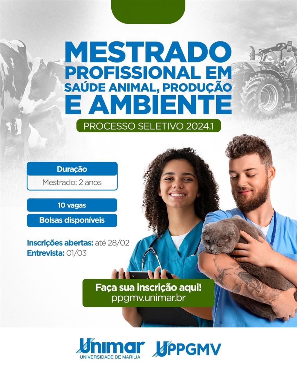 Inscrições Abertas para Mestrado Profissional em Saúde Animal, Produção e Ambiente da Unimar