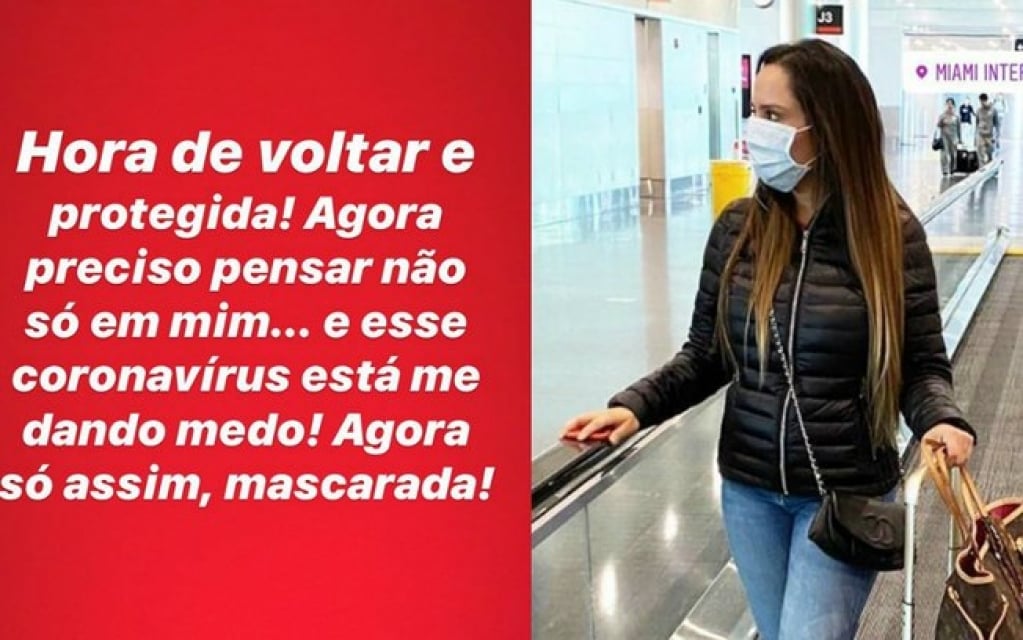 Grávida, Mulher Melão usa máscara no aeroporto