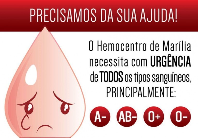 Hemocentro de Marília pede doadores de todos os tipos e permite agendar