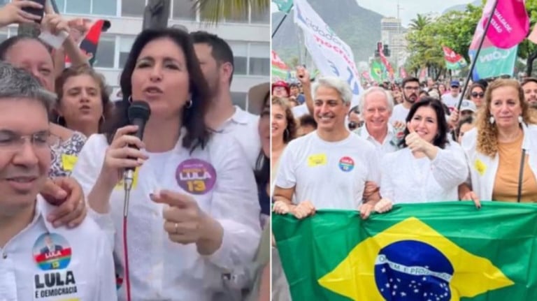 Simone Tebet pede votos para Lula em ato em Ipanema no Rio de Janeiro