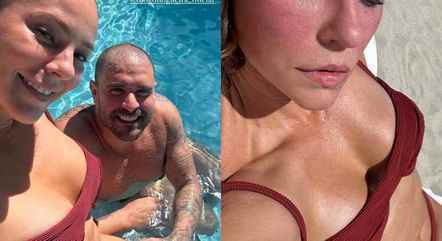 Paolla Oliveira e Diogo Nogueira curtem dia de piscina