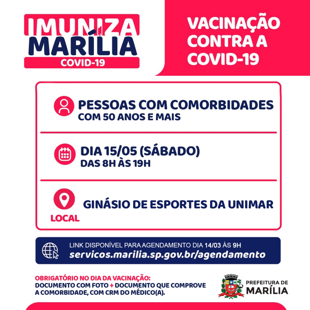 Marília vacina neste sábado público com comorbidades a partir de 50 anos