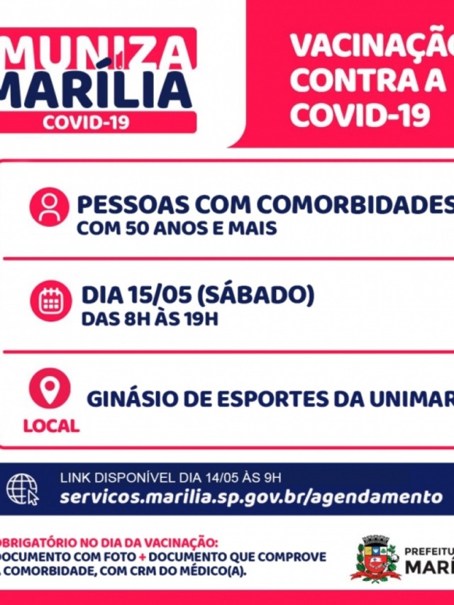 Sobram vagas e Marília prorroga cadastro de vacina para pessoas com comorbidades