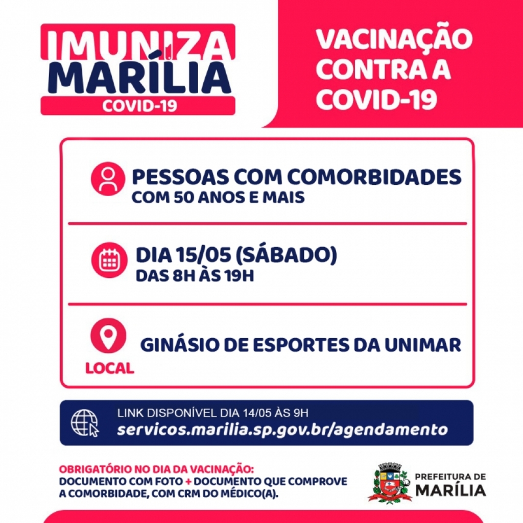 Sobram vagas e Marília prorroga cadastro de vacina para pessoas com comorbidades