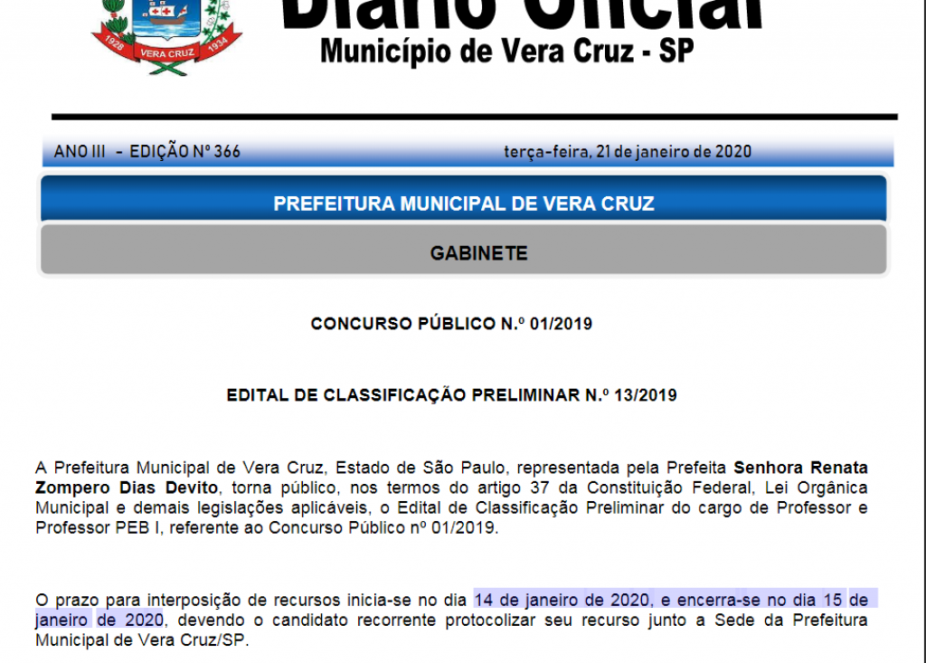 Concurso polêmico – Vera Cruz divulga classificação dias após prazo de recurso