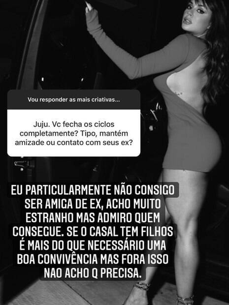 'Admiro quem consegue', diz Juju Salimeni sobre amizade com exs