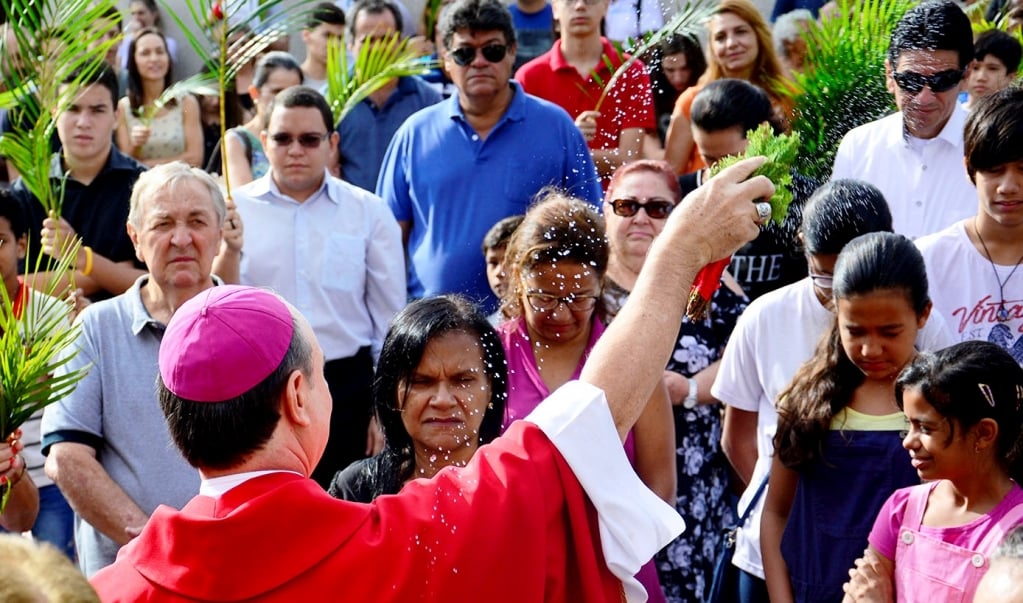 Dom Luiz Antonio, Bispo Diocesano, durante benção dos ramos – Érica Montilha/Diocese de Marília