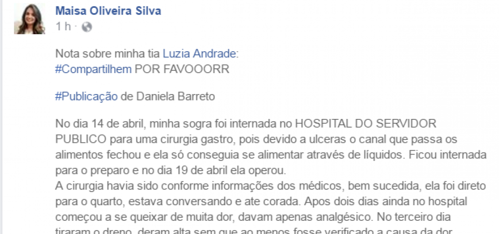 Família enfrenta Hospital de SP para atender idosa e campanha chega a Marília