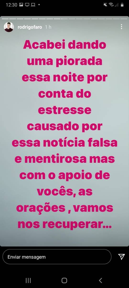 Stories de Rodrigo Faro. Foto: Reprodução/Instagram