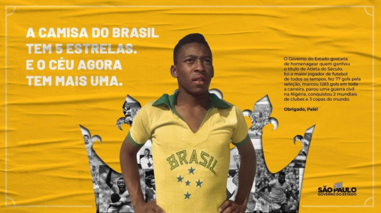 Portais e redes sociais do Governo de SP prestam homenagem ao Rei Pelé