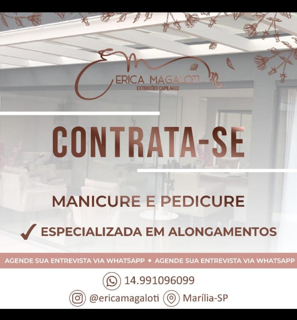 Studio contrata manicure e pedicure em Marília