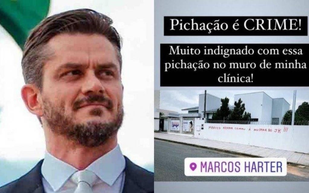 Ex-BBB Marcos Harter se revolta ao ter muro de clínica pichado Ex-BBB Marcos Harter se revolta ao ter muro de clínica pichado