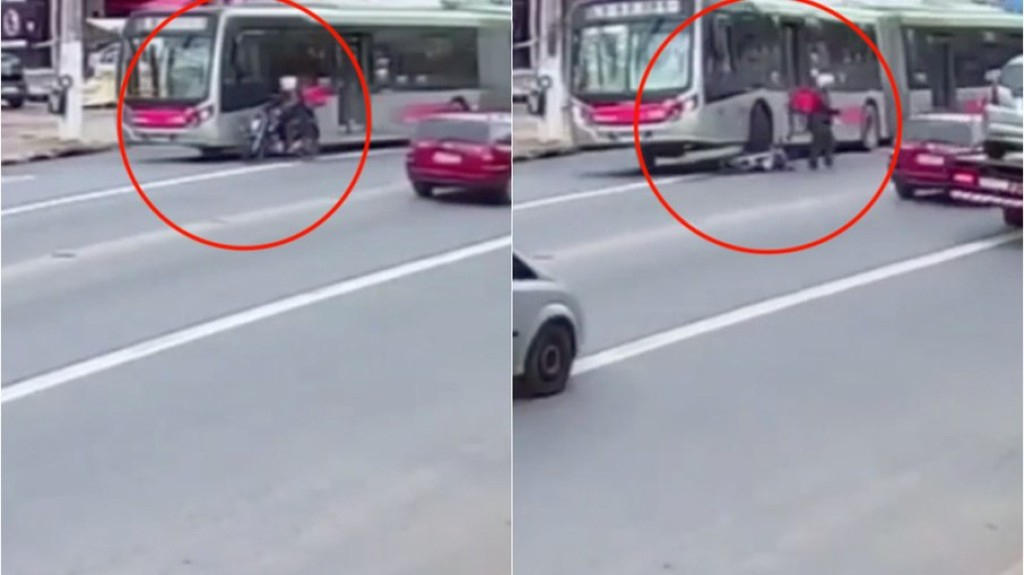Vídeo: motorista de ônibus atropela moto após briga de trânsito em SP