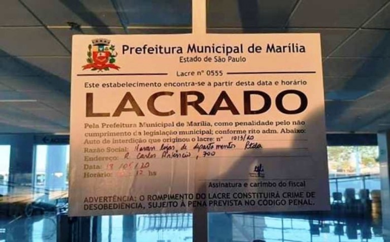 Havan lacrada pela fiscalização de Marília – Reprodução/Jornal da Manhã
