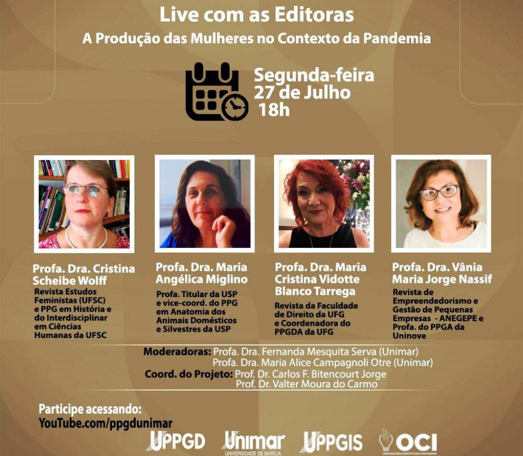 Unimar terá Live com Editoras sobre Produção das Mulheres no Contexto da Pandemia”