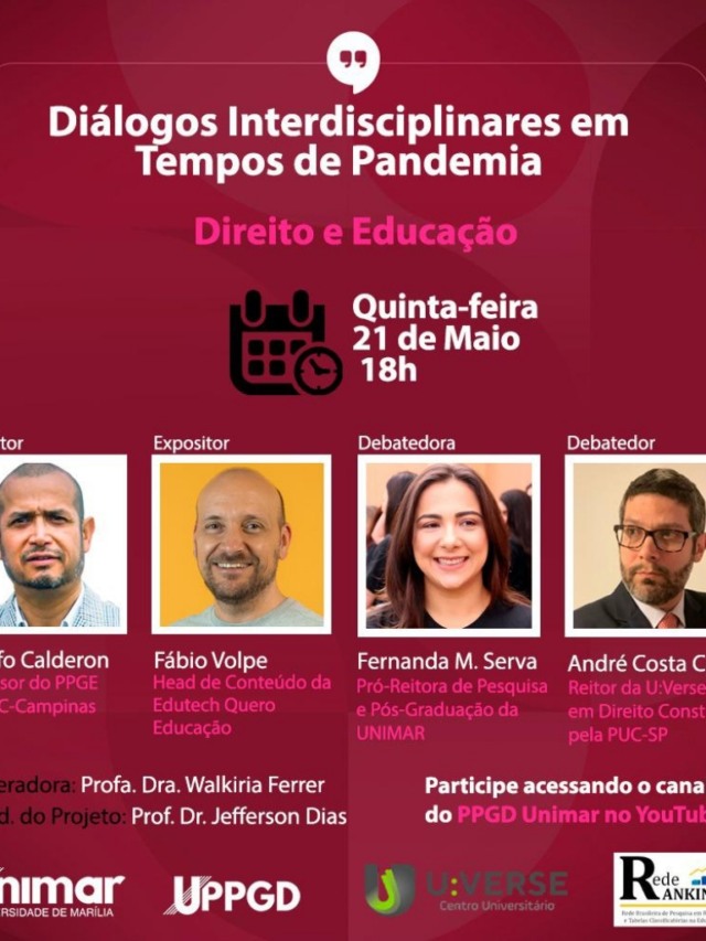 Pós em Direito da Unimar faz live com grandes nomes da educação nesta quinta