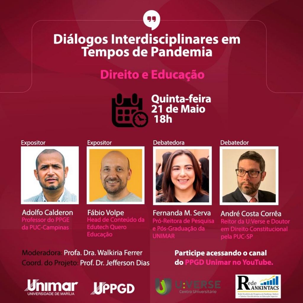 Pós em Direito da Unimar faz live com grandes nomes da educação nesta quinta