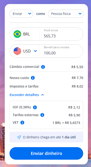 Simulação no Remessa Online