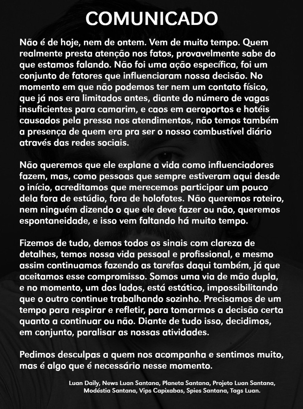 Fã clubes de Luan Santana anunciam pausa: 