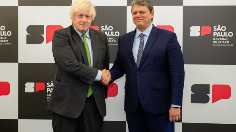 Mônica Andrade/Governo do Estado de SP Boris Johnson se reuniu com o governador de São Paulo, Tarcísio de Freitas, nesta quinta-feira