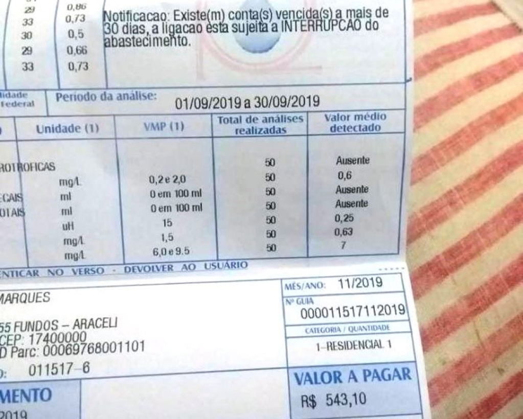 Família aponta conta de água ‘absurda’ de R$ 500 e ameaça de corte em Garça