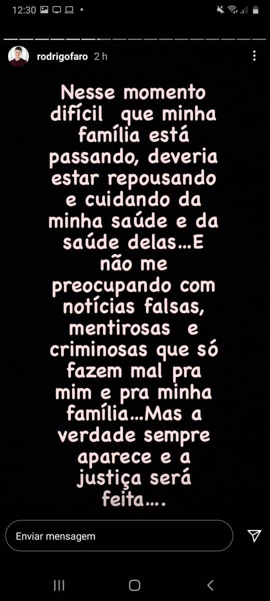 Stories de Rodrigo Faro. Foto: Reprodução/Instagram
