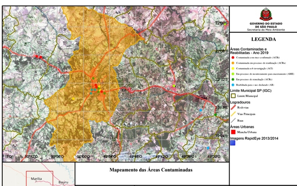 Mapas por satélite mostram áreas de contaminação, riscos e arborização em Marilia
