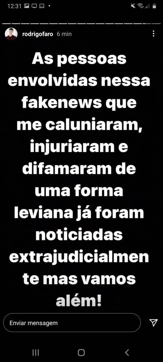 Stories de Rodrigo Faro. Foto: Reprodução/Instagram