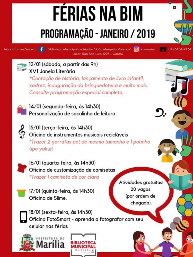 Biblioteca Municipal divulga programação cultural de férias, veja datas e atividades