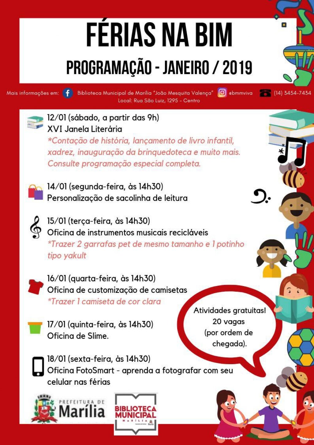 Biblioteca Municipal divulga programação cultural de férias, veja datas e atividades