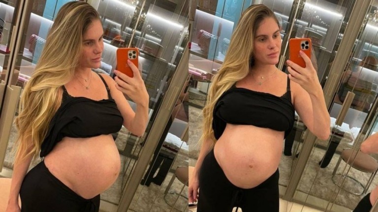 Bárbara Evans mostra barrigão aos 9 meses de gravidez; veja