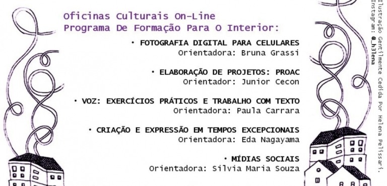 Programa lança oficinas culturais gratuitas com aulas pela internet