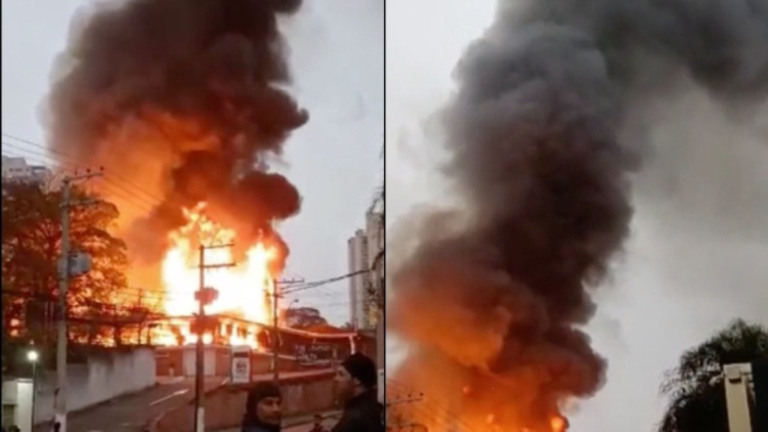 Montagem iG / Imagens: reprodução / Twitter – 01.07.2023 Incêndio atingiu pizzaria em Jundiaí (SP) na manhã desta terça-feira (1º)