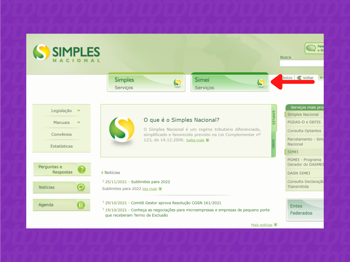 Home do portal Simples Nacional