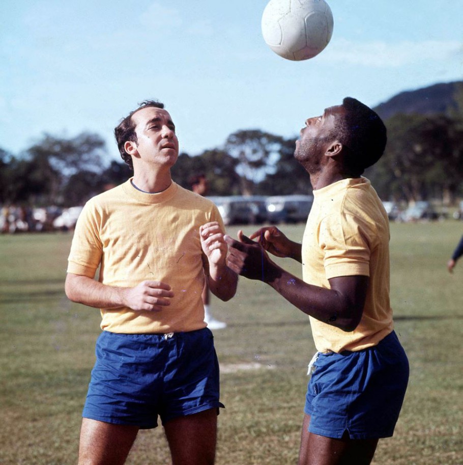 Tostão e Pelé em treinamento durante a Copa do Mundo de 1970